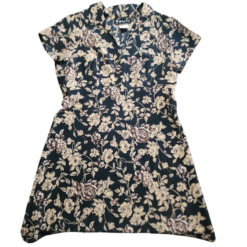 All That Jazz Black Floral V-Neck Knee Length Dress Size 11/12